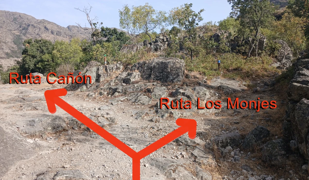Bifurcación al inicio de la ruta Senda de los Monjes