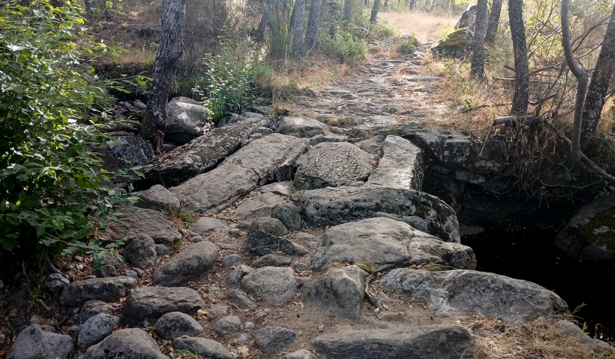Puente de piedra en la subida de la ruta Senda de los Monjes